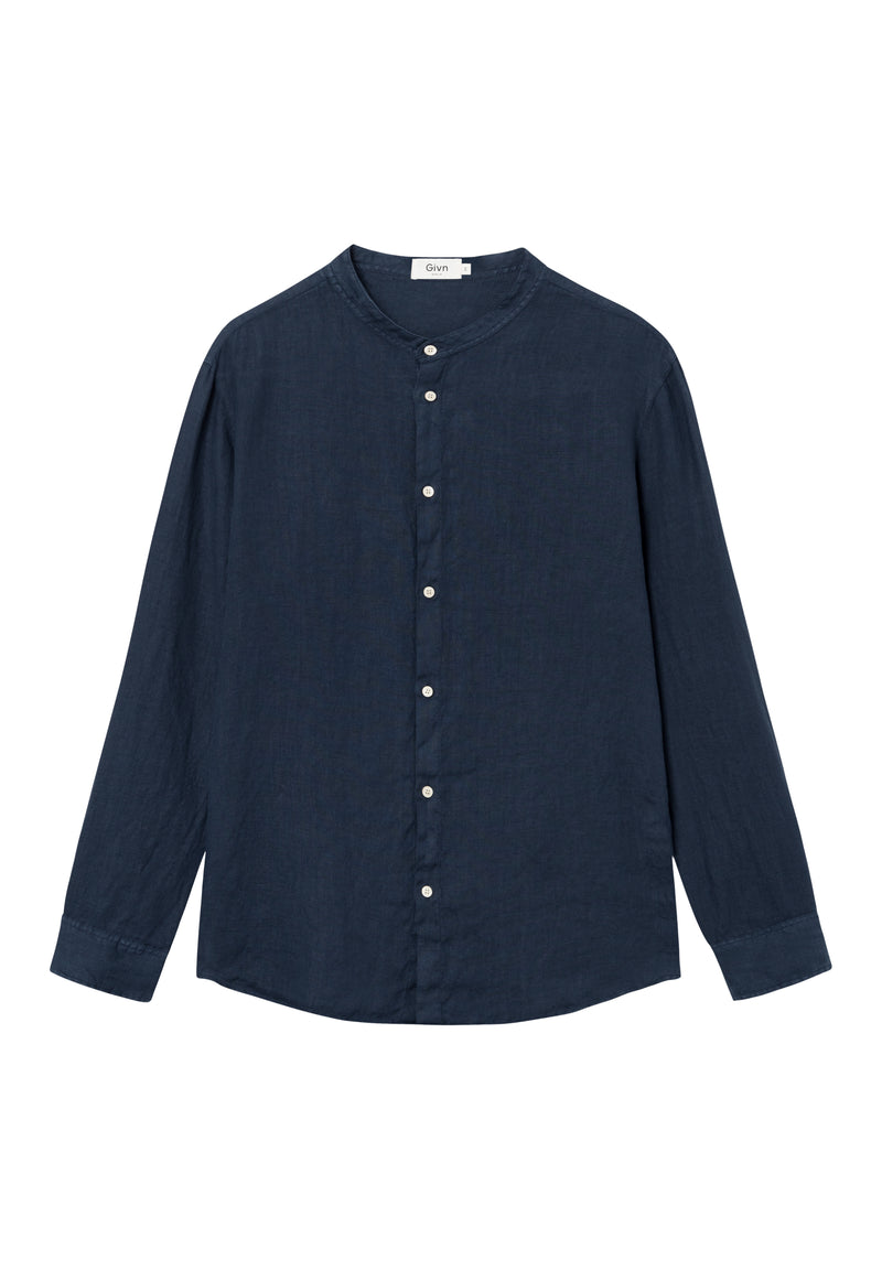 Givn Berlin Leinenhemd GBWES mit Stehkragen Buttoned Shirt Midnight Blue (Linen)