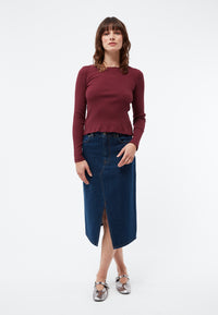 Givn Berlin Longsleeve GBROSA mit U-Boot Ausschnitt aus Bio-Baumwoll Rippjersey Longsleeve Burgundy (Rib)