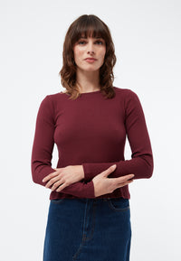 Givn Berlin Longsleeve GBROSA mit U-Boot Ausschnitt aus Bio-Baumwoll Rippjersey Longsleeve Burgundy (Rib)