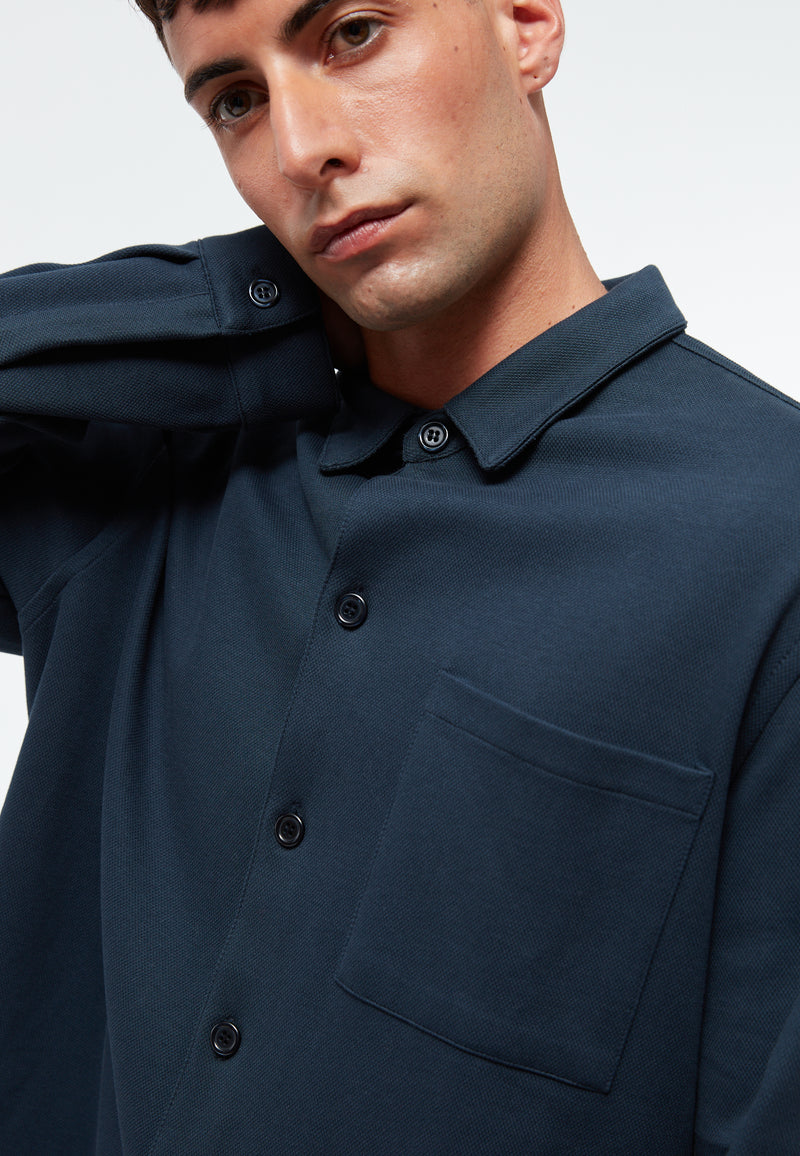 Givn Berlin Overshirt GBALVAR relaxed aus Bio-Baumwoll Piqué Buttoned Shirt Midnight Blue (Pique)