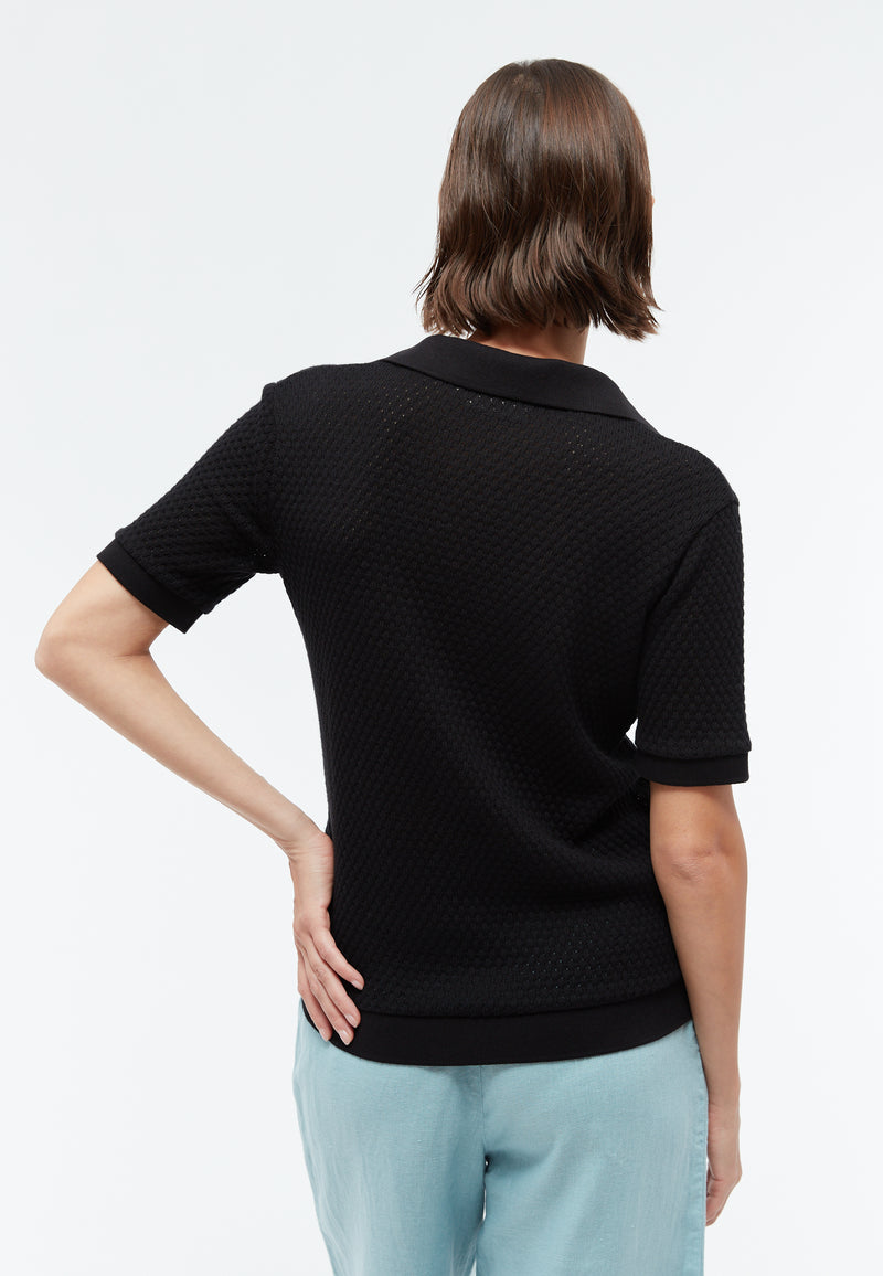 Givn Berlin Poloshirt GBYASMIN aus Bio-Baumwolle im Jacquard Muster T-Shirt Black (Jacquard)