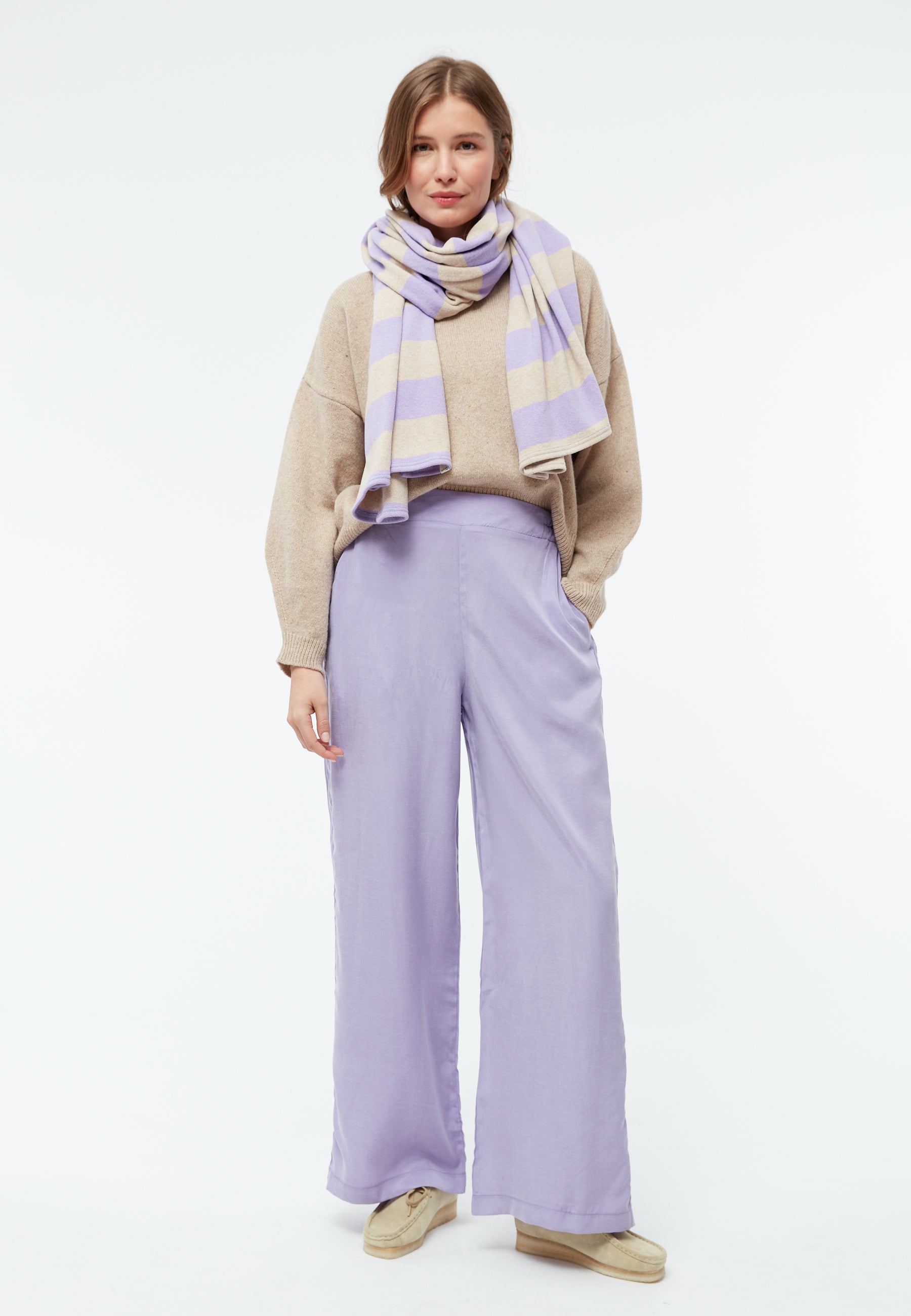 Givn Berlin Schal GBDANA aus recycelter Baumwolle Scarf Light Beige / Light Amethyst (Stripes)