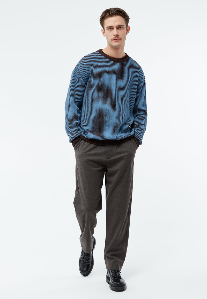 Givn Berlin Strickpullover GBBRENDAN loose Fit aus Bio-Baumwolle Sweater Coffee Brown / Cloudy Blue (Stripes)