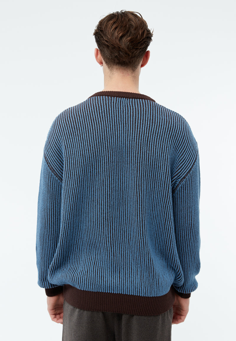 Givn Berlin Strickpullover GBBRENDAN loose Fit aus Bio-Baumwolle Sweater Coffee Brown / Cloudy Blue (Stripes)