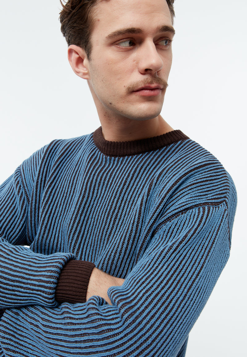 Givn Berlin Strickpullover GBBRENDAN loose Fit aus Bio-Baumwolle Sweater Coffee Brown / Cloudy Blue (Stripes)