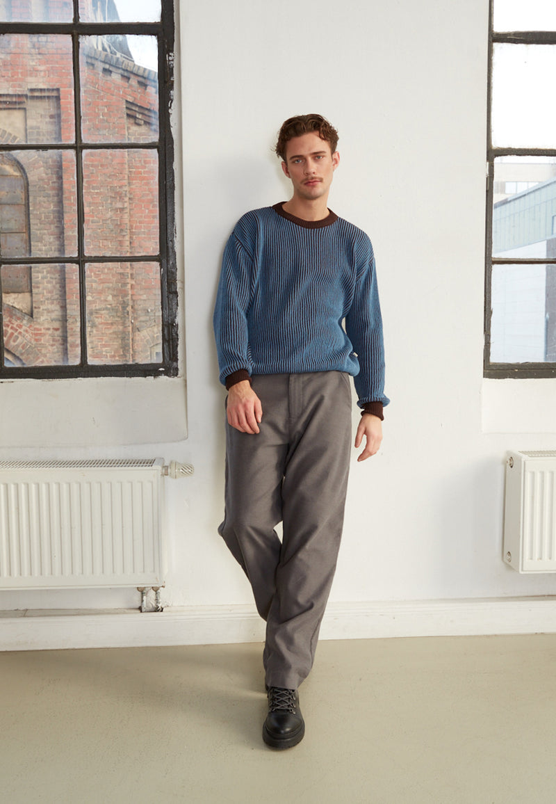 Givn Berlin Strickpullover GBBRENDAN loose Fit aus Bio-Baumwolle Sweater Coffee Brown / Cloudy Blue (Stripes)