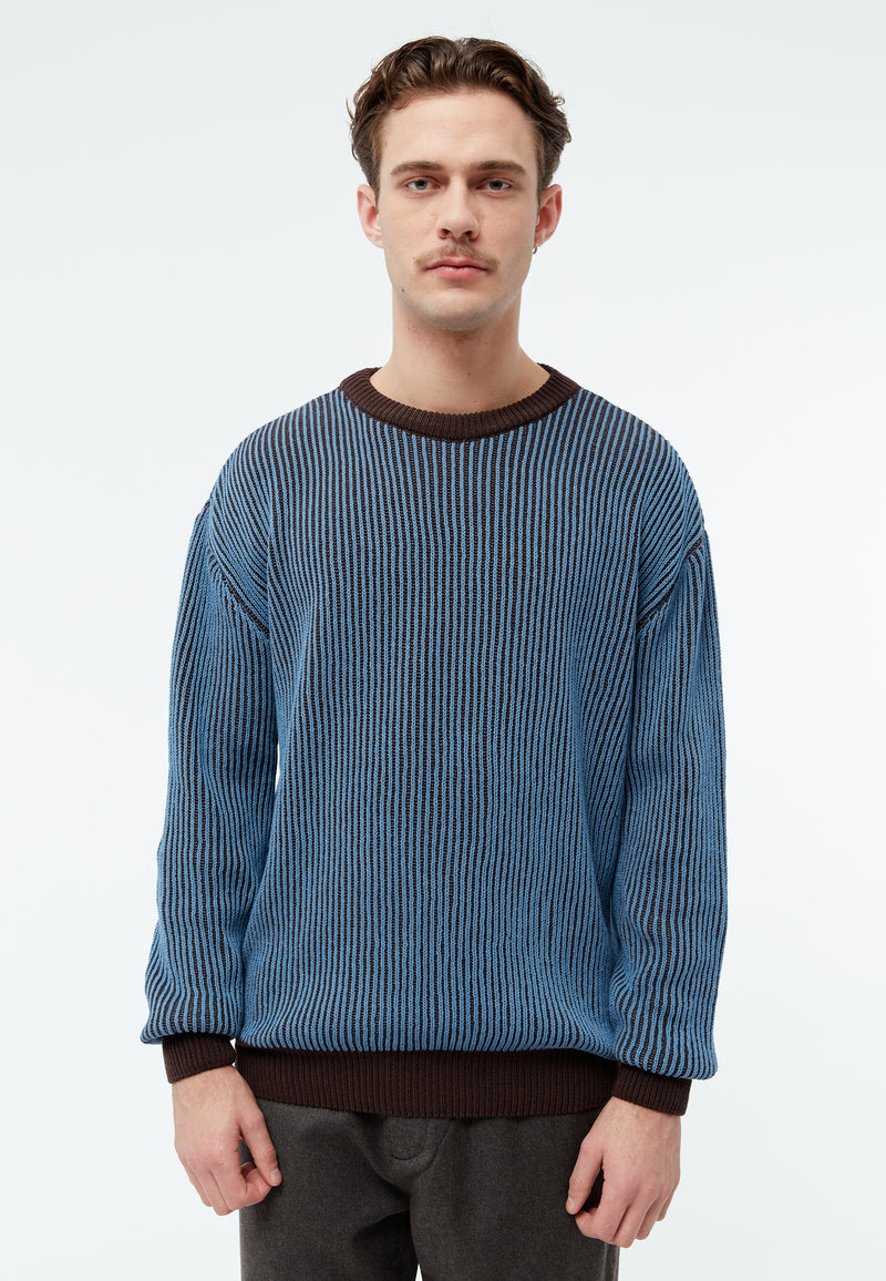 Givn Berlin Strickpullover GBBRENDAN loose Fit aus Bio-Baumwolle Sweater Coffee Brown / Cloudy Blue (Stripes)