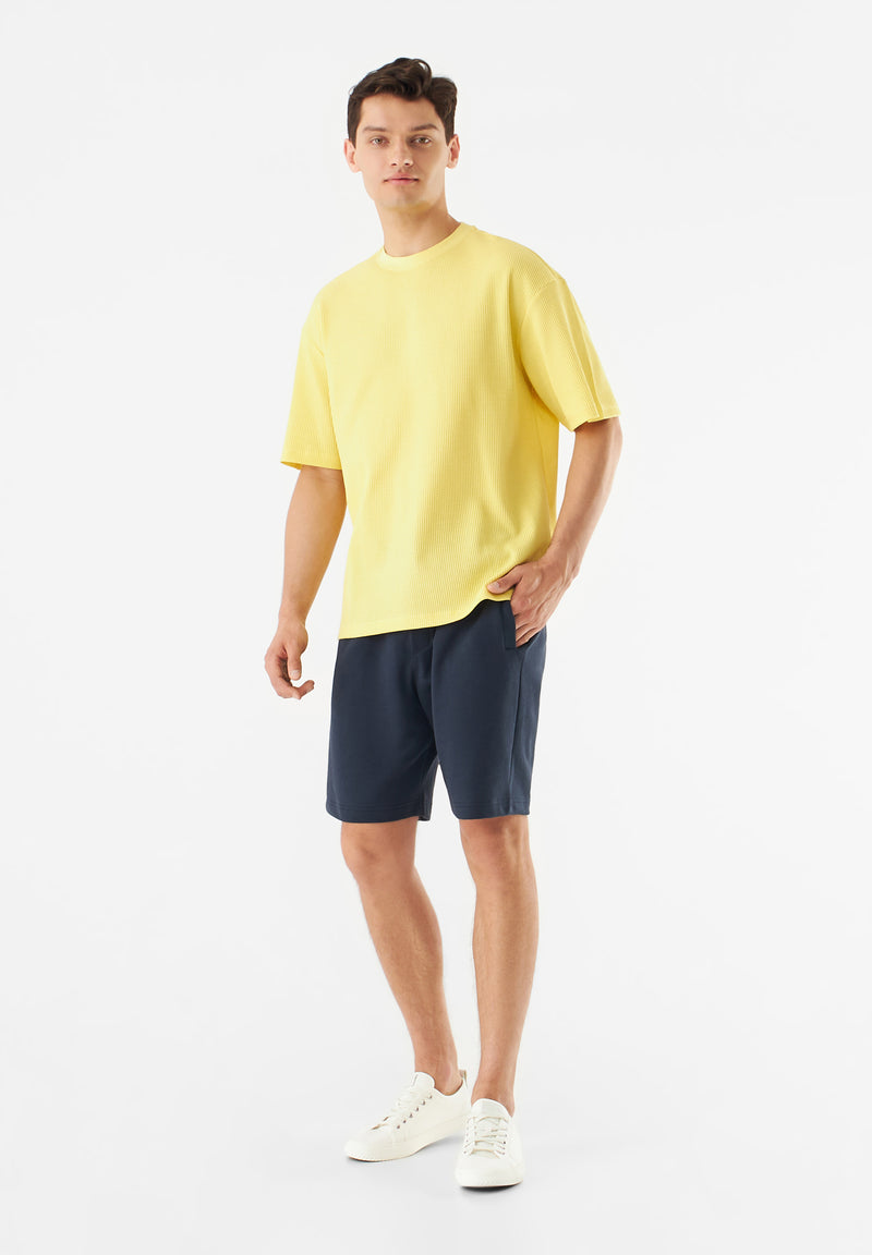 Givn Berlin Strukturiertes T-Shirt GBCLIFF relaxed Fit aus Bio-Baumwolle T-Shirt Lemon (Waffle)