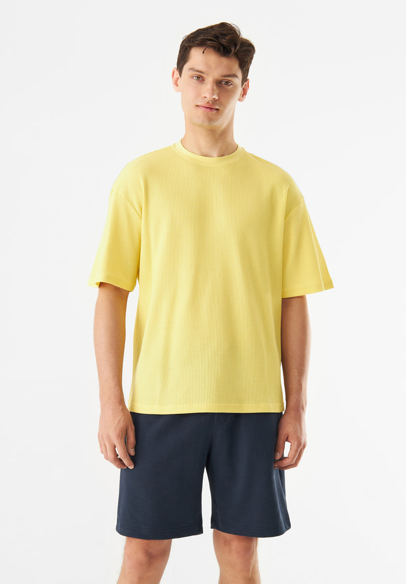 Givn Berlin Strukturiertes T-Shirt GBCLIFF relaxed Fit aus Bio-Baumwolle T-Shirt Lemon (Waffle)