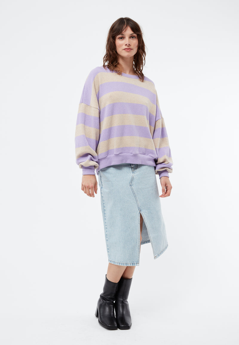 Givn Berlin Sweater GBADA loose Fit aus recycelter Baumwolle Sweater Light Beige / Light Amethyst (Stripes)