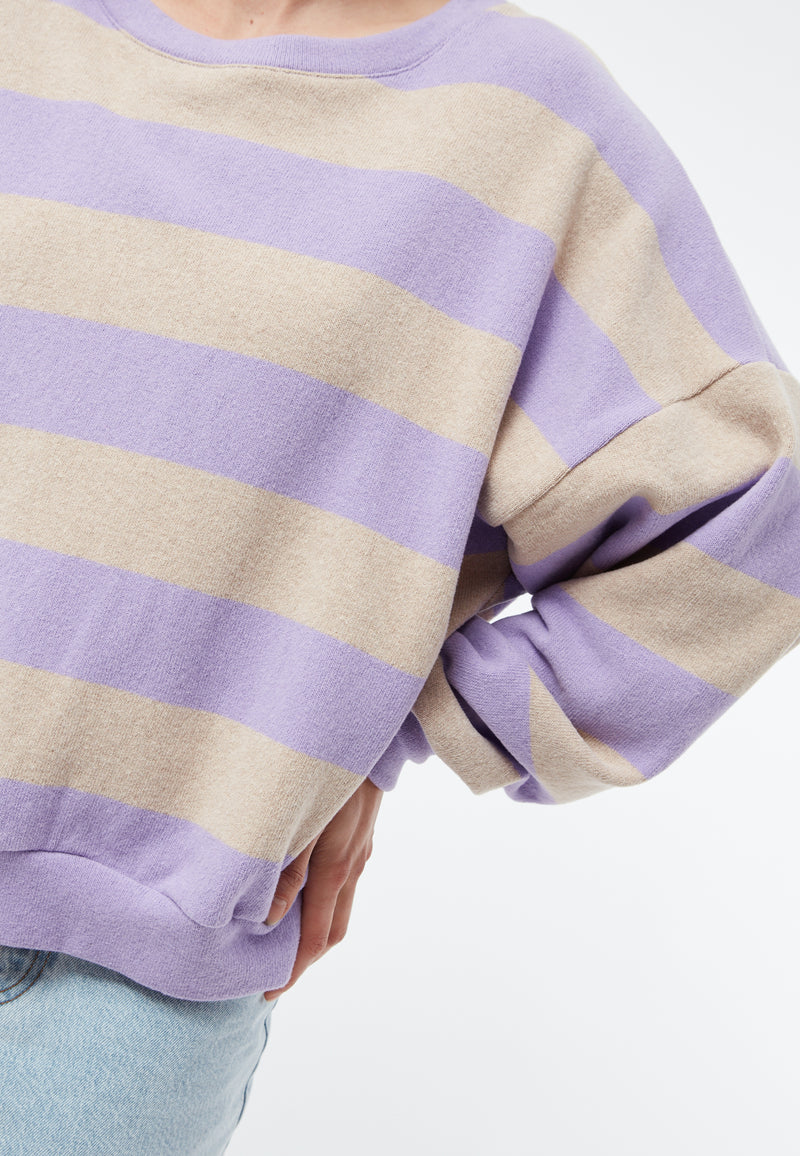 Givn Berlin Sweater GBADA loose Fit aus recycelter Baumwolle Sweater Light Beige / Light Amethyst (Stripes)