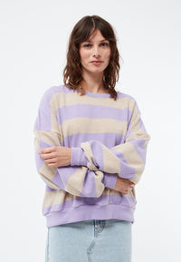 Givn Berlin Sweater GBADA loose Fit aus recycelter Baumwolle Sweater Light Beige / Light Amethyst (Stripes)