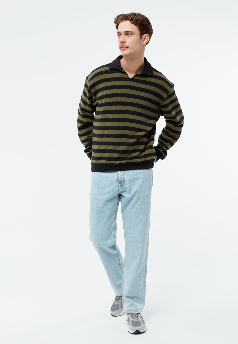 Givn Berlin Sweater GBBELA aus recycelter Baumwolle mit Kragen Sweater Dark Grey / Khaki (Stripes)