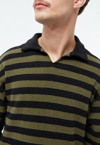 Givn Berlin Sweater GBBELA aus recycelter Baumwolle mit Kragen Sweater Dark Grey / Khaki (Stripes)