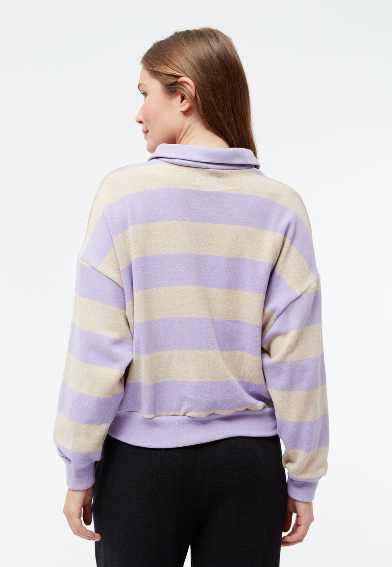 Givn Berlin Sweater GBRESA aus recycelter Baumwolle mit Kragen Sweater Light Beige / Light Amethyst (Stripes)