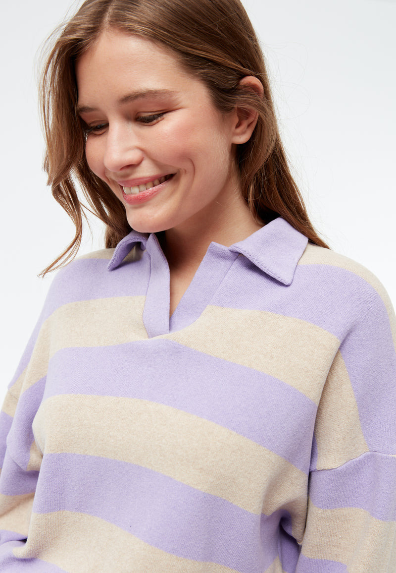 Givn Berlin Sweater GBRESA aus recycelter Baumwolle mit Kragen Sweater Light Beige / Light Amethyst (Stripes)