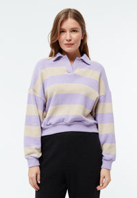 Givn Berlin Sweater GBRESA aus recycelter Baumwolle mit Kragen Sweater Light Beige / Light Amethyst (Stripes)