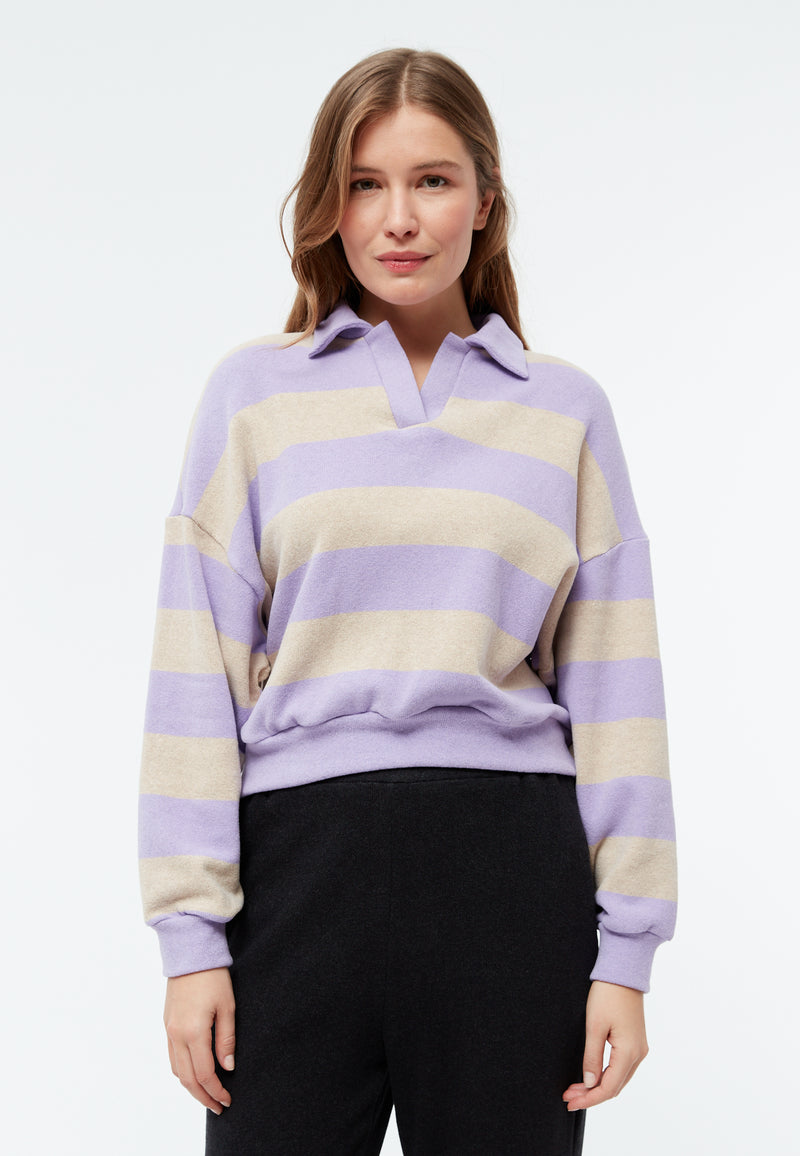 Givn Berlin Sweater GBRESA aus recycelter Baumwolle mit Kragen Sweater Light Beige / Light Amethyst (Stripes)
