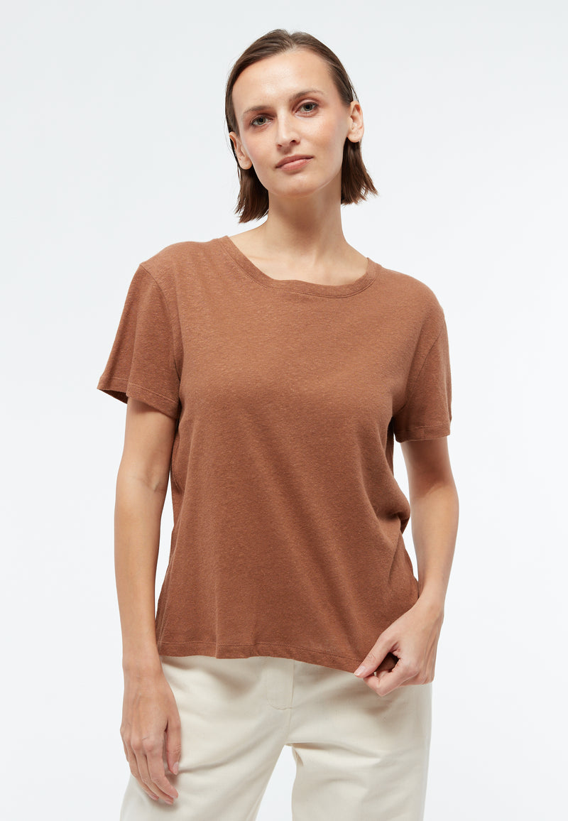 Givn Berlin T-Shirt GBJULIA aus Baumwoll-Leinen Mix T-Shirt Pecan Brown (Linen)