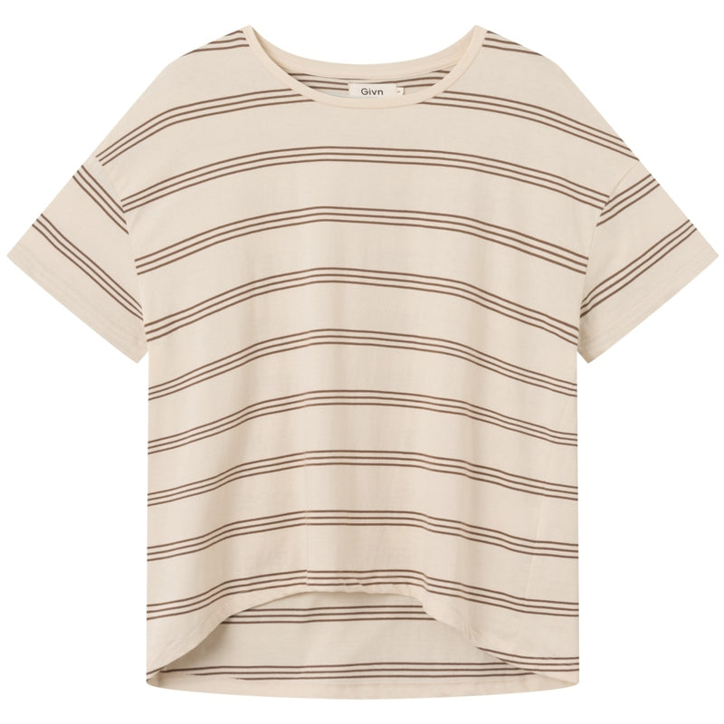 Givn Berlin T-Shirt TIANA aus Bio-Baumwolle T-Shirt Off White / Muddy Brown (Stripes)
