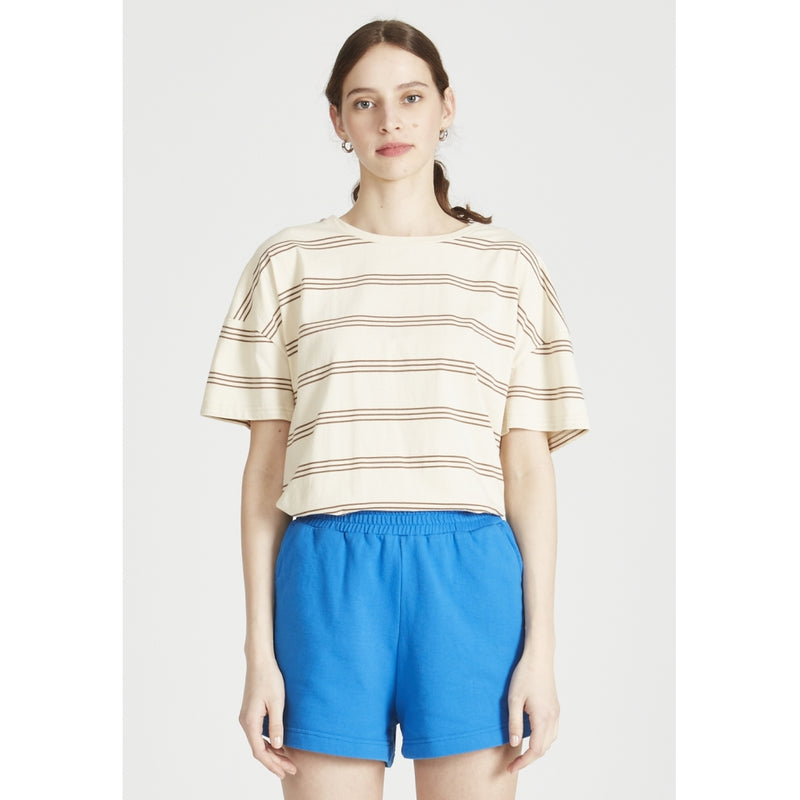 Givn Berlin T-Shirt TIANA aus Bio-Baumwolle T-Shirt Off White / Muddy Brown (Stripes)