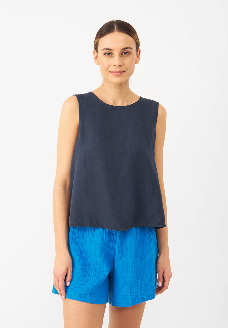 Givn Berlin Top GBDOROTHY aus Leinen mit asymmetrischer Rückenpartie Top Midnight Blue (Linen)