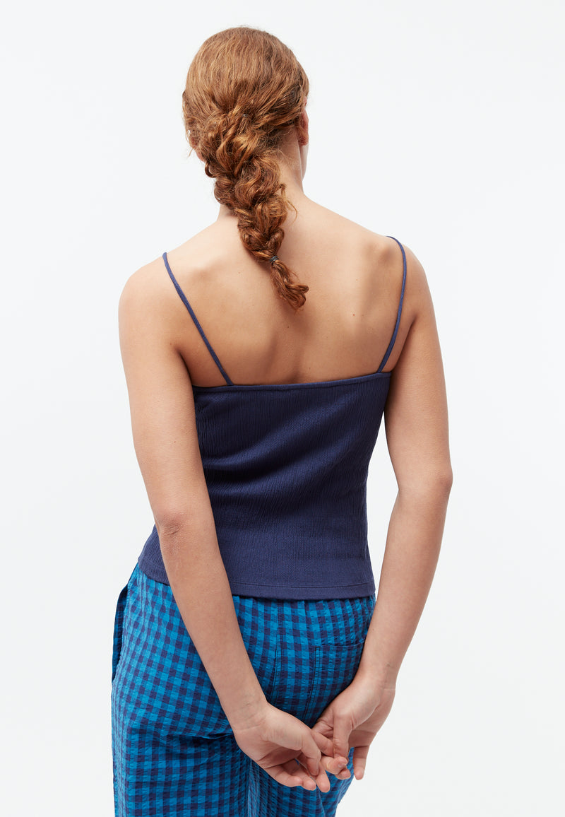 Givn Berlin Top GBJEANETTE aus gesmocktem Bio-Baumwoll Jersey mit Spaghettiträgern Top Nightshade Blue (Rib)