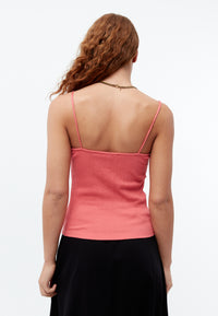 Givn Berlin Top GBJEANETTE aus gesmocktem Bio-Baumwoll Jersey mit Spaghettiträgern Top Sunset Coral (Rib)
