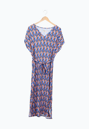 Second hand dress GBPHILINE relaxed fit from LENZING™ ECOVERO™ with belt - Blue / Orange (Drops) - XL