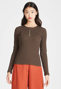 Second hand henley longsleeve THEA made from organic cotton - Oak Brown - N/A - M