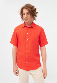 Second hand linen short sleeve shirt DYLAN - Sunset Orange (Linen) - S