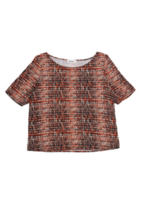 Preloved Blusenshirt ISLA aus LENZING™ ECOVERO™ - Black / Orange (Hearts) - L