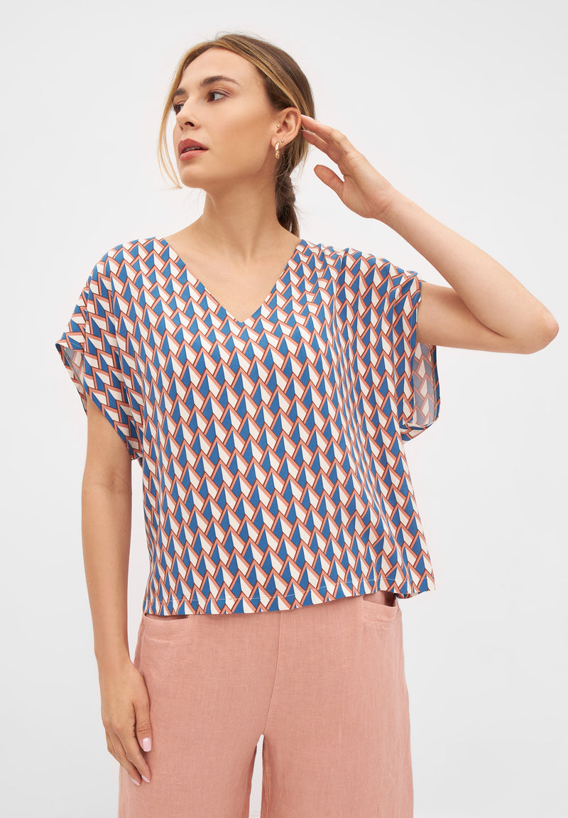 Blouse shirt RUBY from LENZING™ ECOVERO™ - Terracotta /Blue (Geometric) |  Damen | Givn