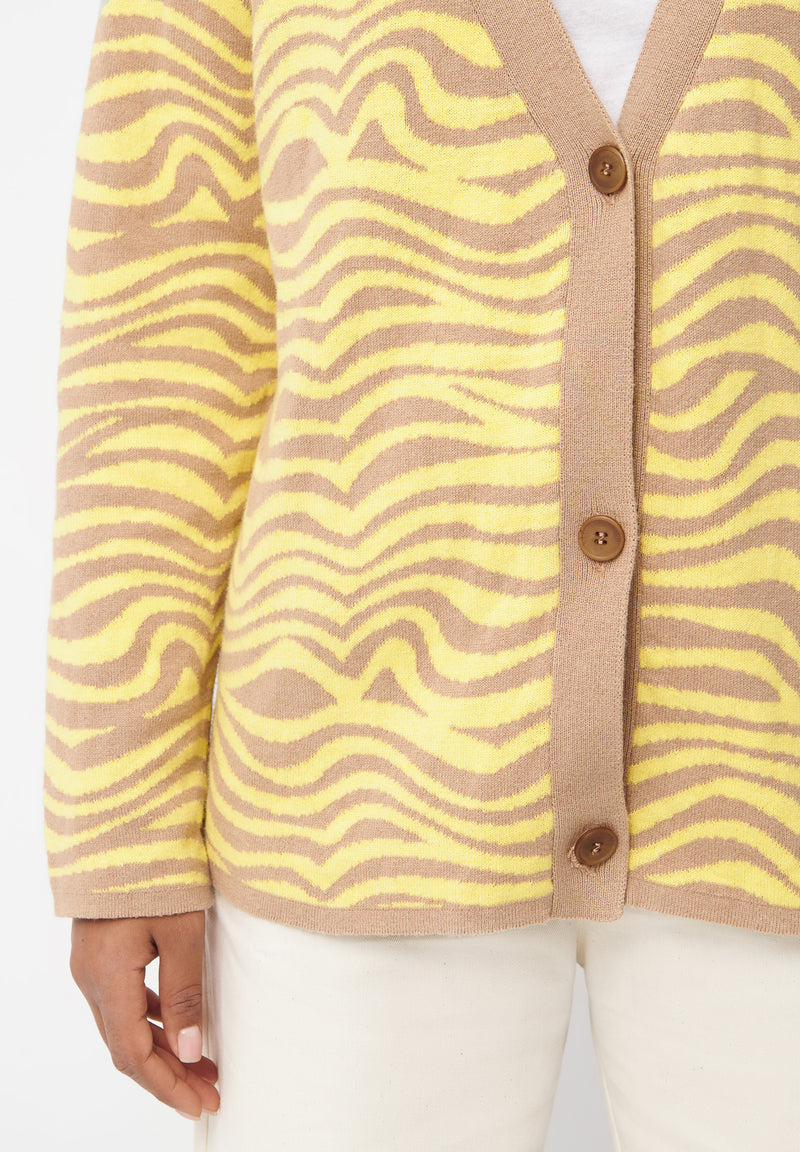Givn Berlin Jacquard Cardigan ALEXIS aus Bio-Baumwolle Cardigan Brown / Yellow (Waves)
