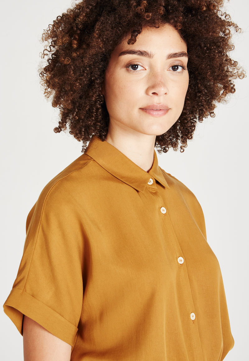 Givn Berlin Kurzarmbluse SARAH aus TENCEL™ Lyocell Blouse Rubber Brown (Tencel)