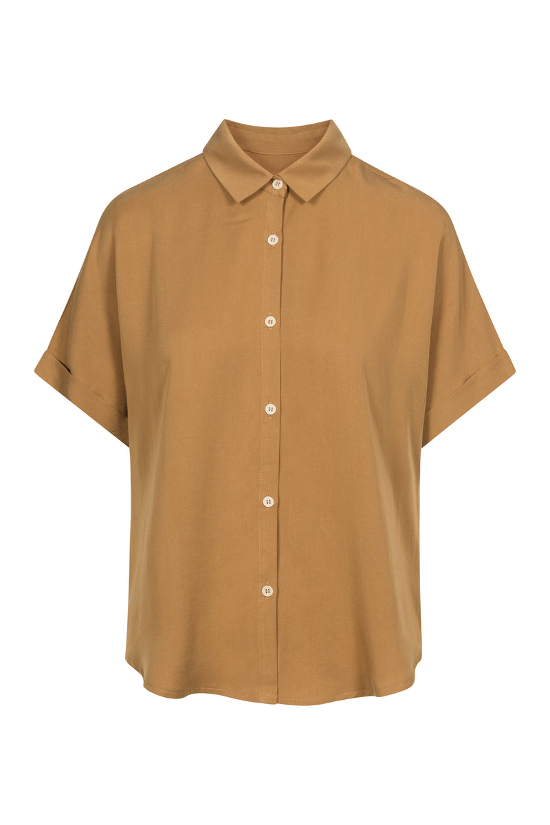 Givn Berlin Kurzarmbluse SARAH aus TENCEL™ Lyocell Blouse Rubber Brown (Tencel)