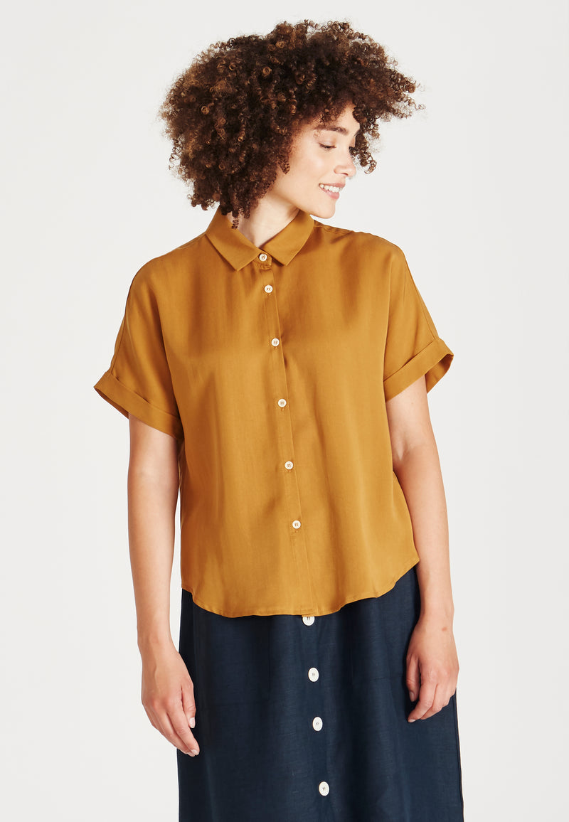 Givn Berlin Kurzarmbluse SARAH aus TENCEL™ Lyocell Blouse Rubber Brown (Tencel)
