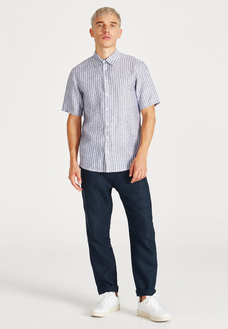 Givn Berlin Kurzarmhemd DYLAN aus Leinen Buttoned Shirt Blue / White (Stripes, Linen)