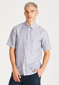 Givn Berlin Kurzarmhemd DYLAN aus Leinen Buttoned Shirt Blue / White (Stripes, Linen)