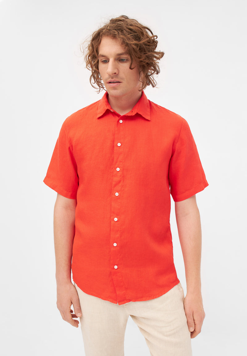 Givn Berlin Kurzarmhemd DYLAN aus Leinen Buttoned Shirt Sunset Orange (Linen)