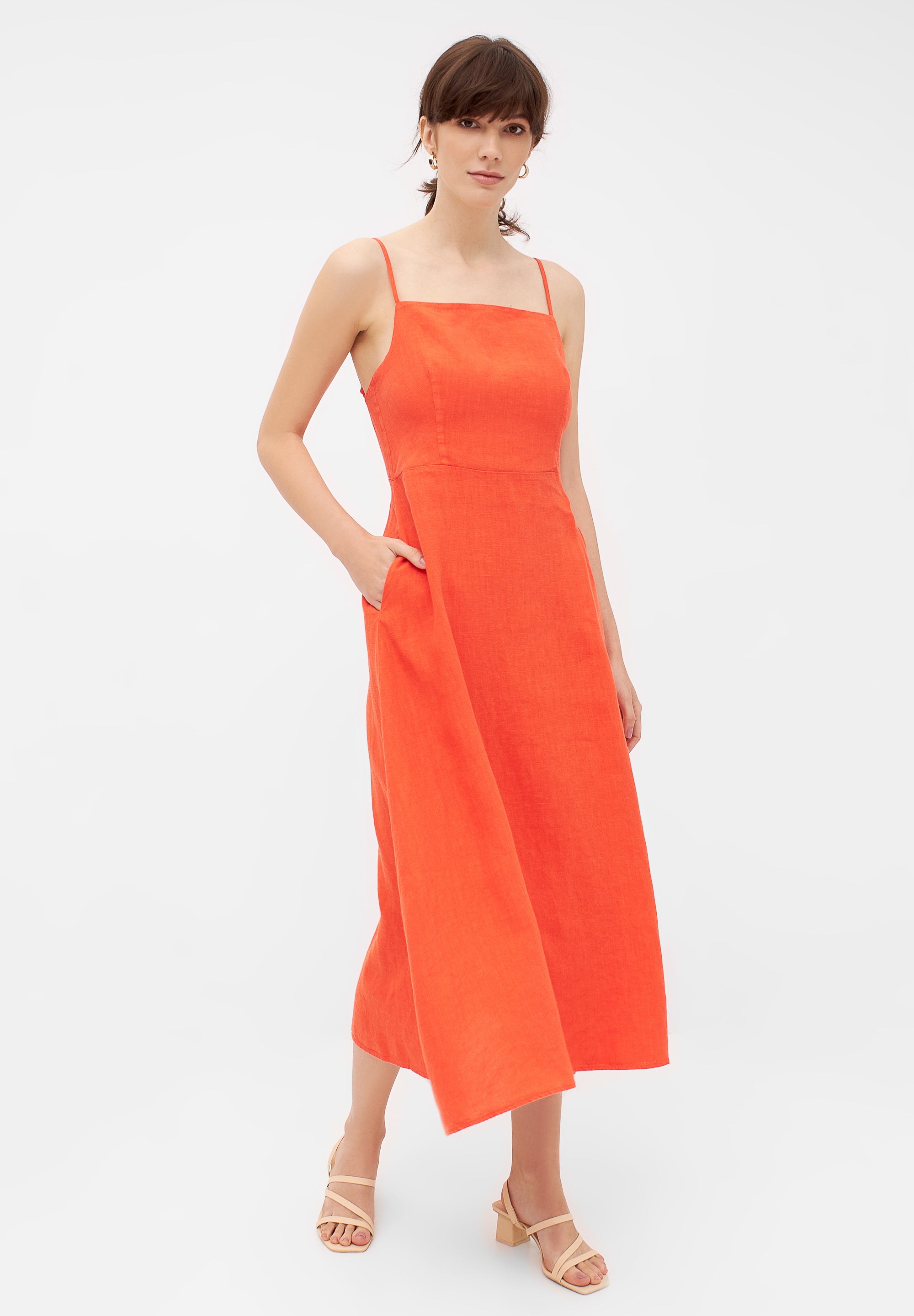 Leinenkleid GIANA aus Leinen - Sunset Orange (Linen) | Damen | Givn
