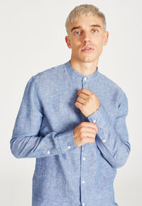 Givn Berlin Stehkragen-Hemd WES aus Leinen Buttoned Shirt Blue (Structure, Linen)