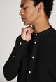 Givn Berlin Stehkragen-Hemd WES aus Leinen Buttoned Shirt Black (Linen)