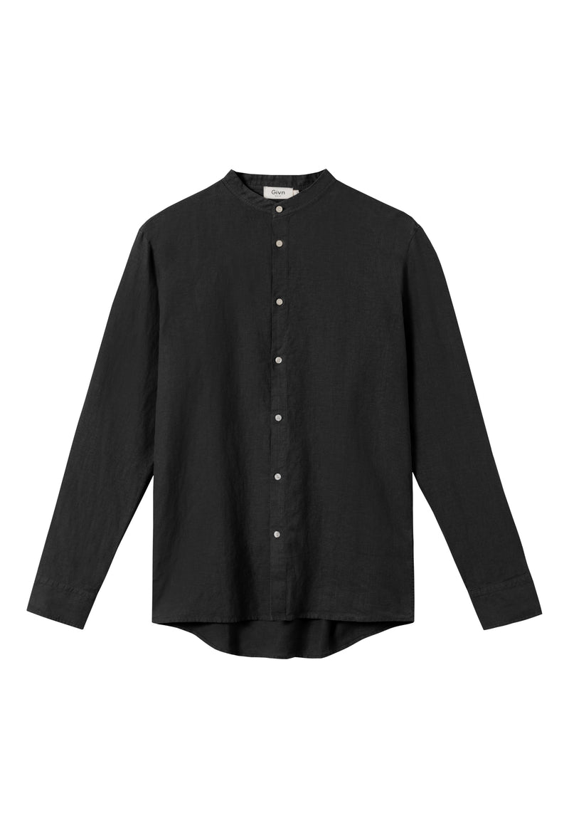 Givn Berlin Stehkragen-Hemd WES aus Leinen Buttoned Shirt Black (Linen)