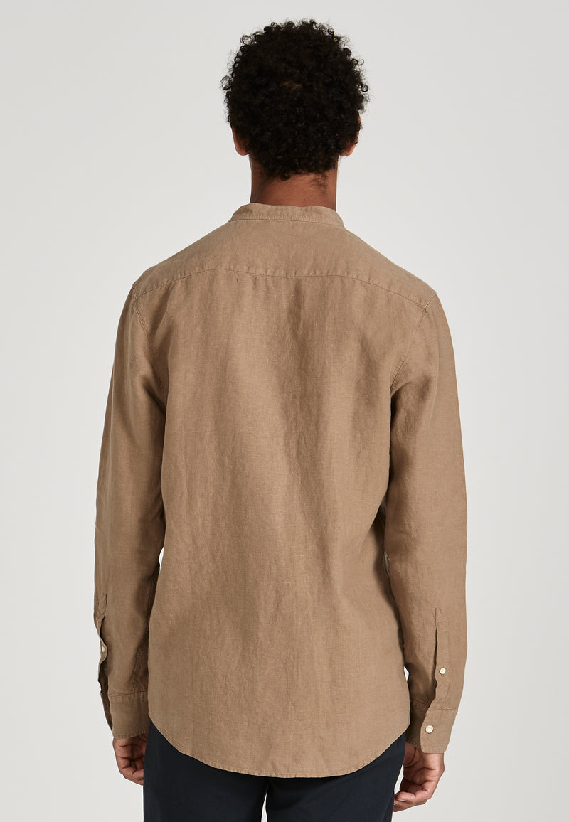 Givn Berlin Stehkragen-Hemd WES aus Leinen Buttoned Shirt Muddy Brown (Linen)