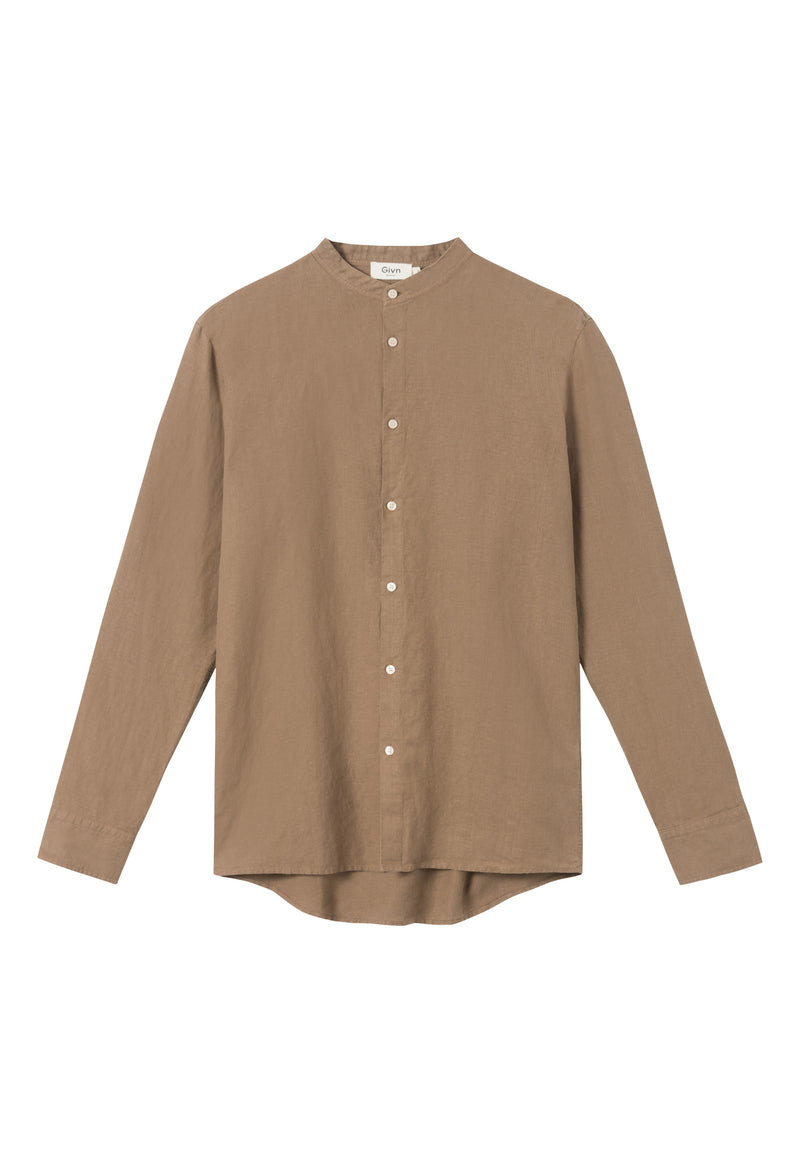 Givn Berlin Stehkragen-Hemd WES aus Leinen Buttoned Shirt Muddy Brown (Linen)
