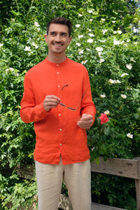 Givn Berlin Stehkragen-Hemd WES aus Leinen Buttoned Shirt Sunset Orange (Linen)