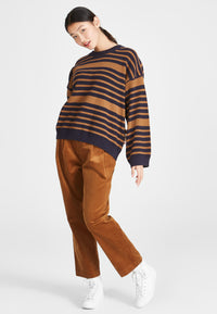 Givn Berlin Strickpullover BECKY aus Bio-Baumwolle Sweater Midnight Blue / Caramel Brown (Stripes)