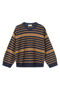 Givn Berlin Strickpullover BECKY aus Bio-Baumwolle Sweater Midnight Blue / Caramel Brown (Stripes)