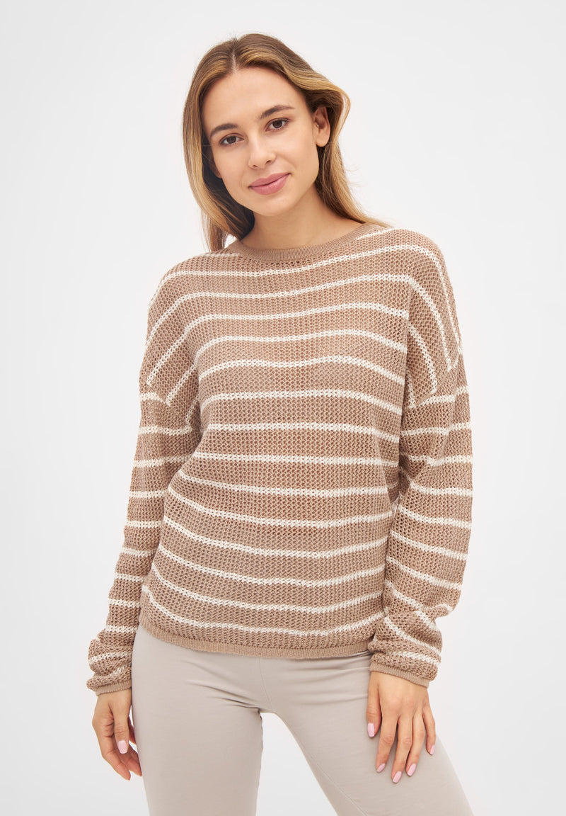 Givn Berlin Strickpullover BRIANA aus Bio-Baumwolle Sweater Brown / Off White (Stripes)